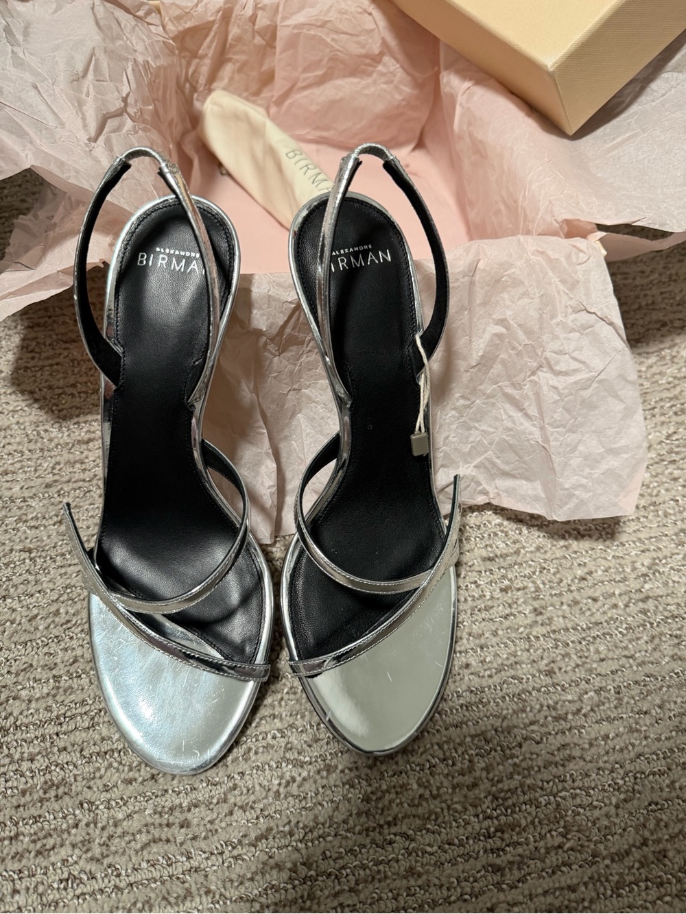 Alexandre Birman Silver Metallic Slingback Sandals NIB
